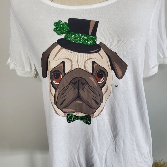 SOHO jeans tee shirt pug dog pug st Patrick's Day hat M - Picture 4 of 10
